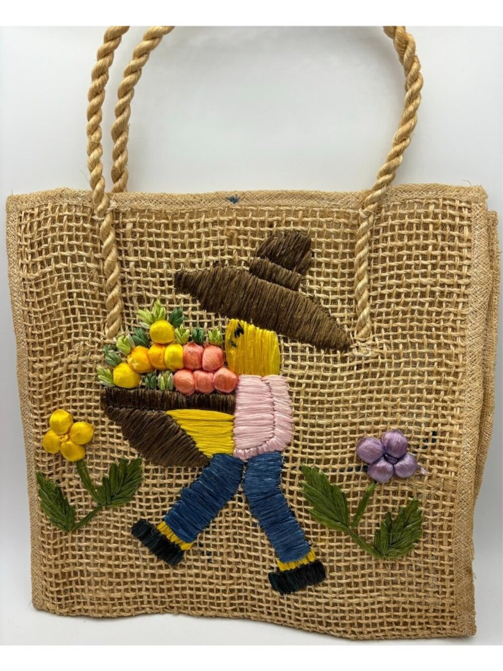 1970s Philippines Hand Made Raffia Woven Tote Bag-NOS